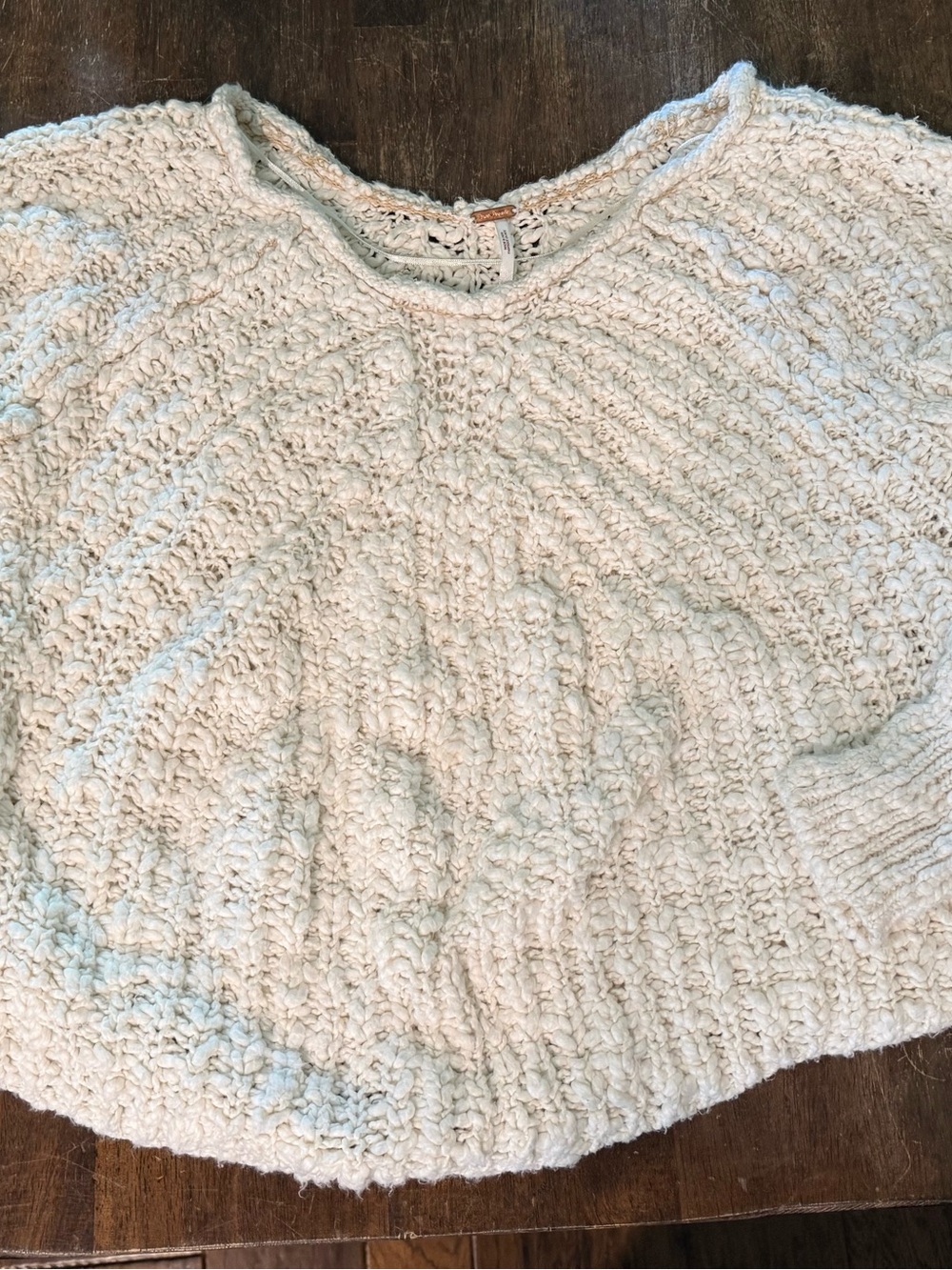 Free People Cream Textured Knit Crewneck Sweater